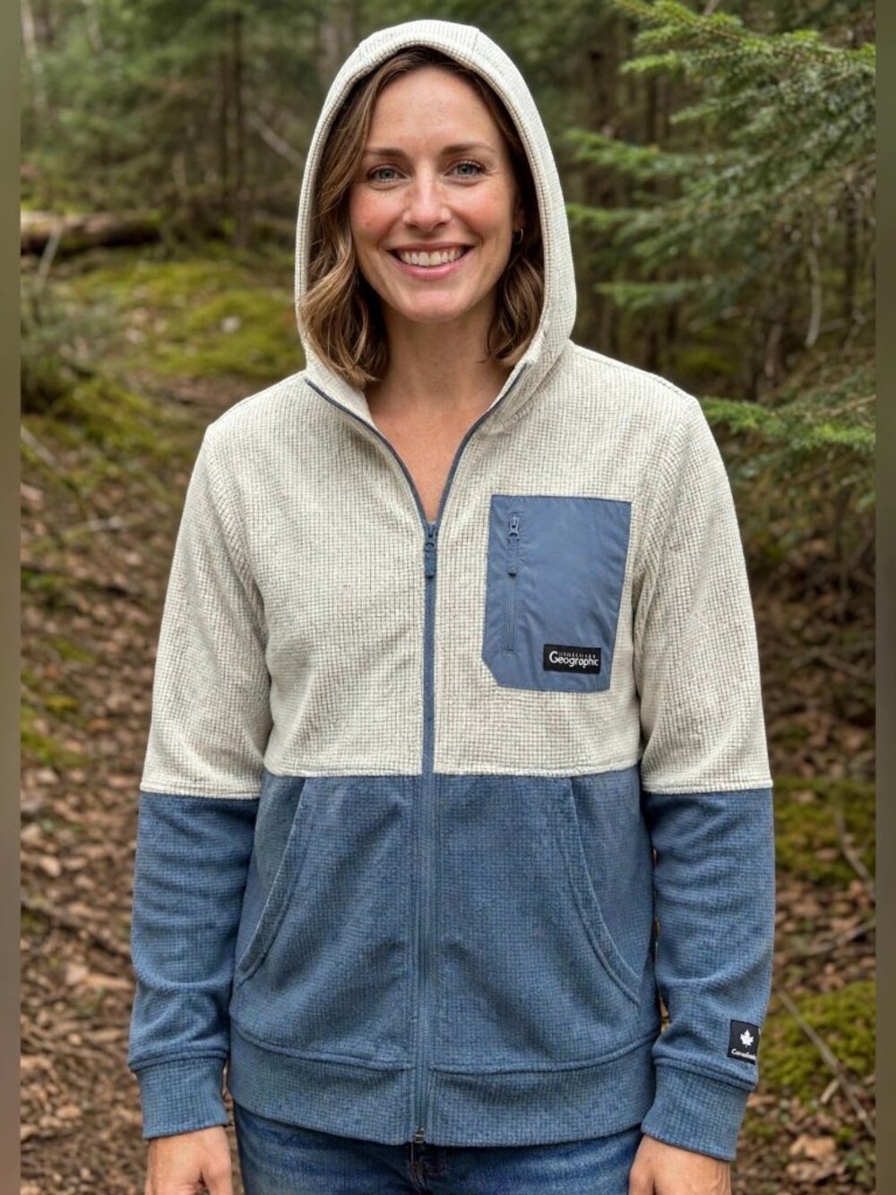 National Geographic Cream & Blue Hooded Zip Sweater